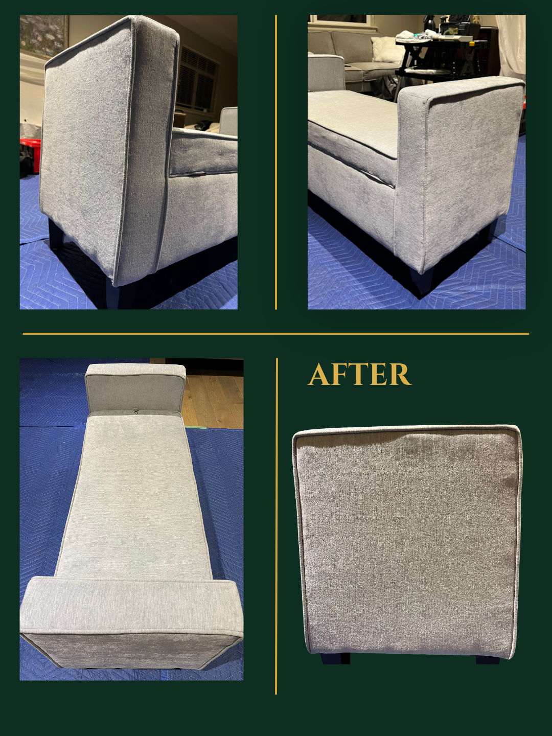 Bench ottoman upholstery — after professional cleaning, fully restored
